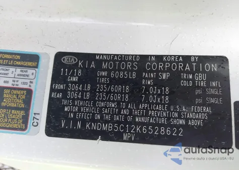 2019 Kia Sedona Ex z USA, uszkodzony, nr VIN KNDMB5C12K6528622